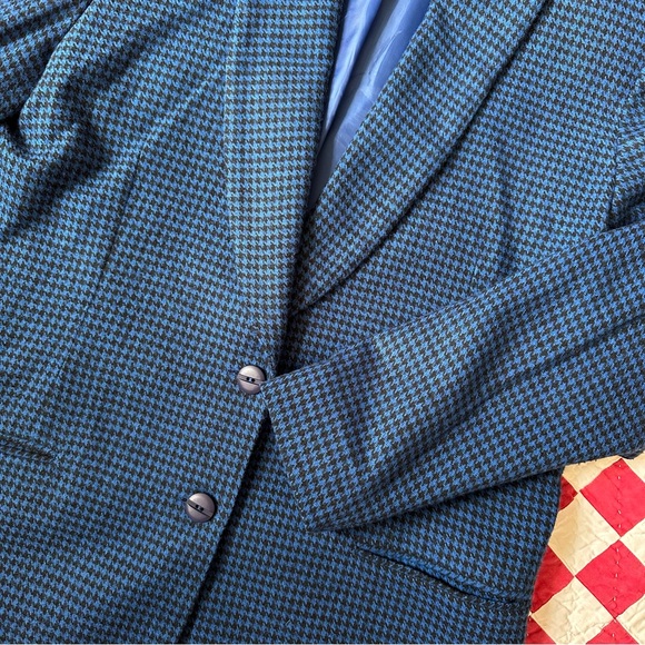 -VINTAGE COBALT HOUNDSTOOTH BLAZER- - Picture 2 of 5